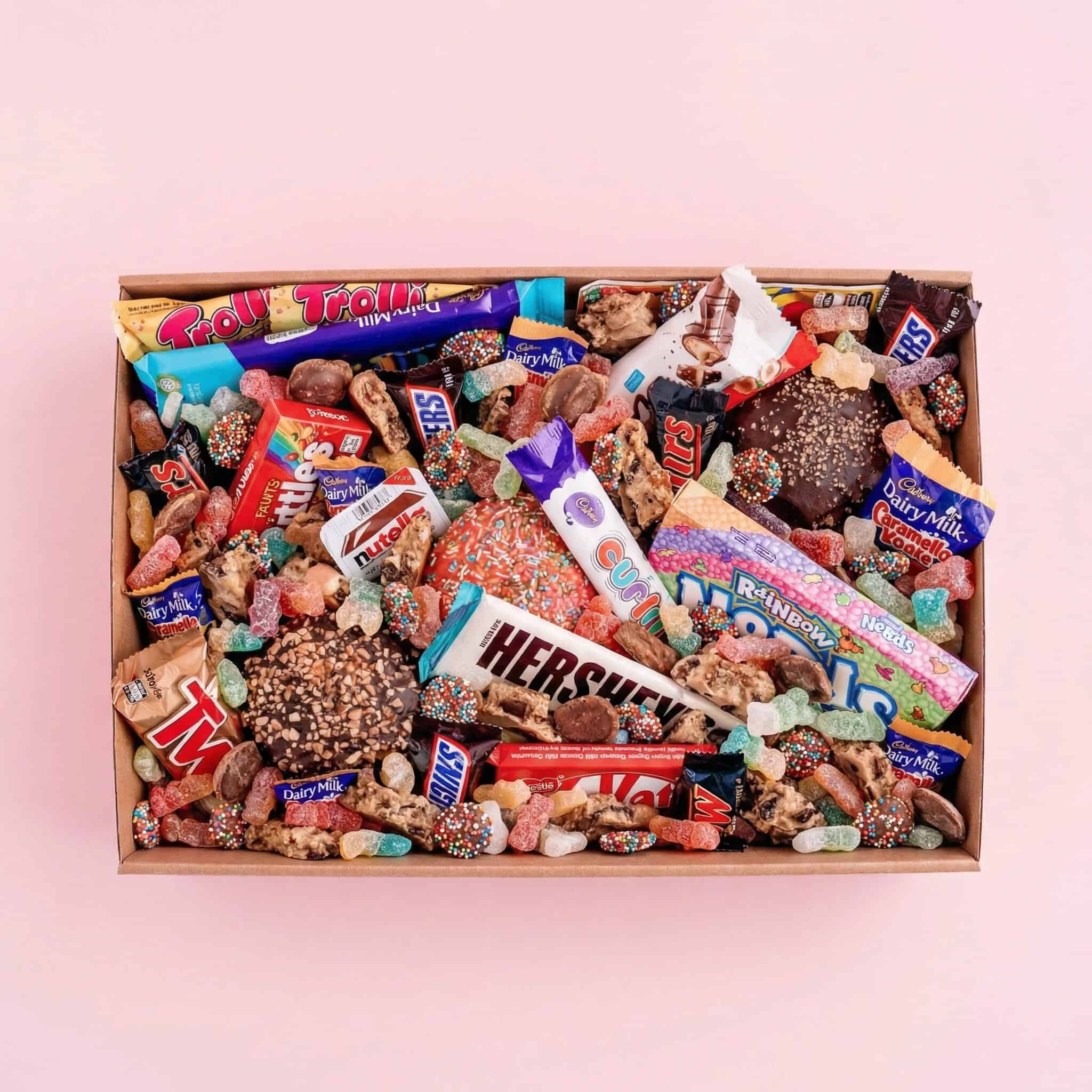 Dessert gift box filled with chocolates, cookies and sweets available in Perth