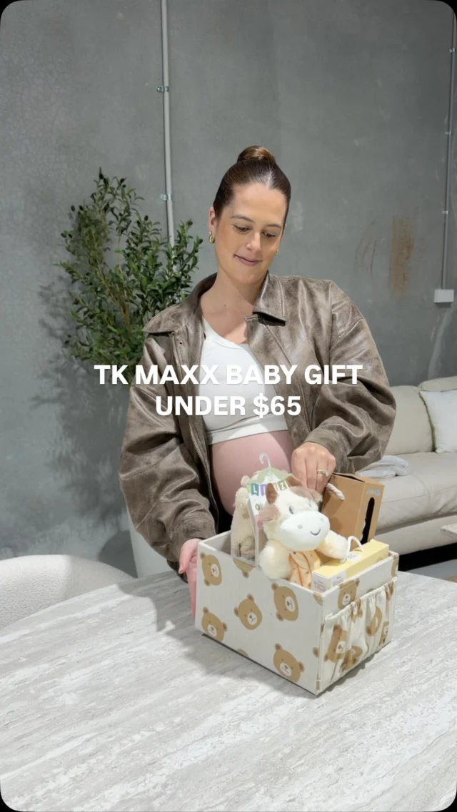 Our under $65 @tkmaxxau baby gift, all put together 🤍

We used a nappy caddy instead of a gift box, so even the packaging is useful! A giraffe hooded towel, cow soother toy, animal stacking cups and Winnie the Pooh beanie and wrap set, all for $64.96.

A neutral baby shower gift you can recreate at home. Save this for your next baby shower, and watch Part 1 for the shopping trip 🛒

#BabyGiftIdeas #BabyShowerGift #TKMaxxAustralia #AffordableGifts #NeutralBabyGift